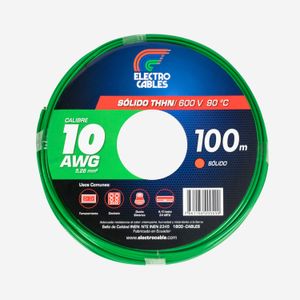 Cable Eléctrico solido 10 THHN verde - ELECTROCABLES