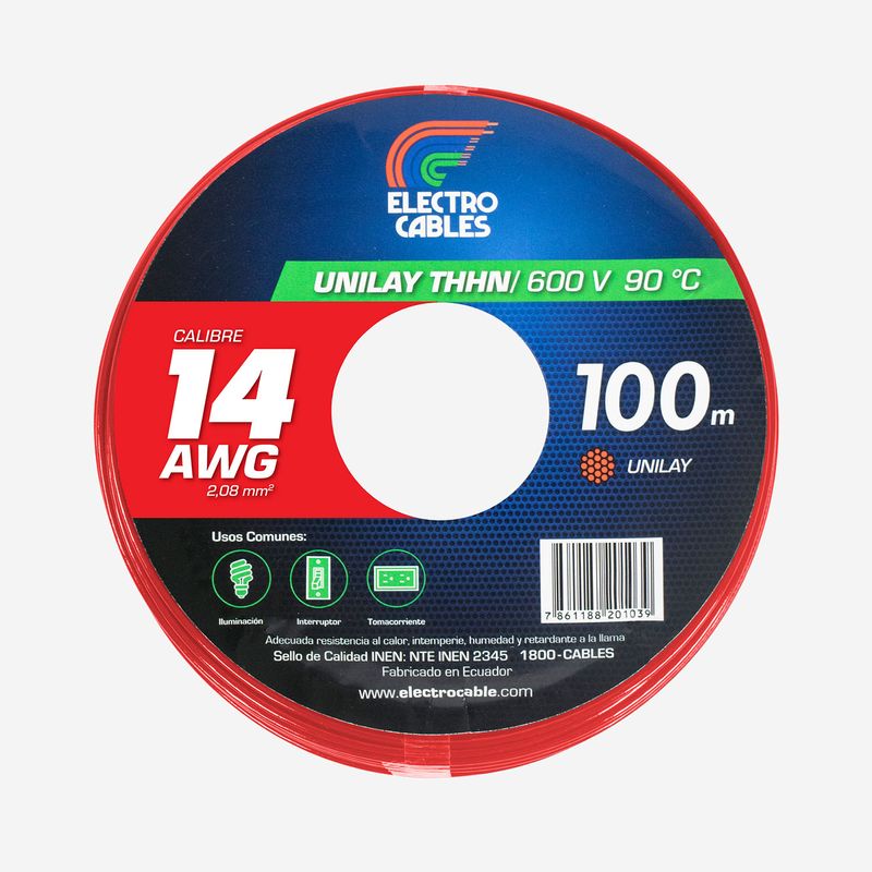 Cable-unilay-14-THHN-rojo