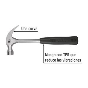 Martillo pulido, 16 oz, uña curva, mango tubular - PRETUL