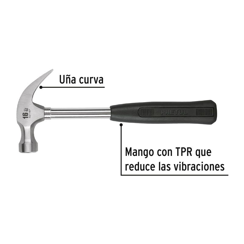 Martillo-pulido-16-oz-uña-curva-mango-tubular