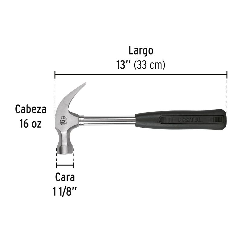 Martillo-pulido-16-oz-uña-curva-mango-tubular