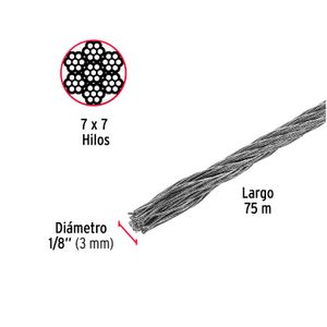 Metro de cable rígido 1/8" de acero 7x7 hilos - FIERO