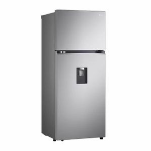 Refrigerador plateado top freezer de 375 lts Smart Inverter Cooling con dispensador de agua frontal. - LG