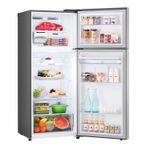 Refrigerador-plateado-top-freezer-de-375-lts-Smart-Inverter-Cooling-con-dispensador-de-agua-frontal.