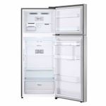 Refrigerador-plateado-top-freezer-de-375-lts-Smart-Inverter-Cooling-con-dispensador-de-agua-frontal.