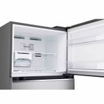 Refrigerador-plateado-top-freezer-de-375-lts-Smart-Inverter-Cooling-con-dispensador-de-agua-frontal.