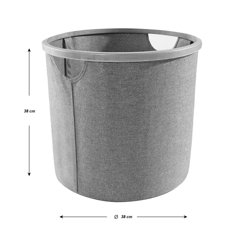 Cesto-de-ropa-plegable-GRIS-CLARO-a-base-de-nylon-y-fibra-plastica-rigida-de-38-cm-de-diametro.