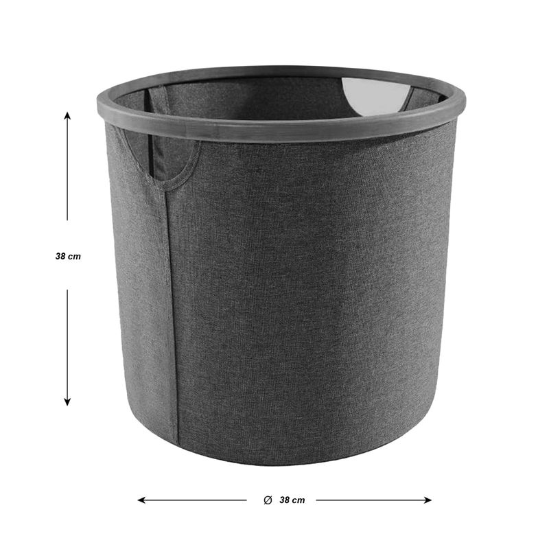 Cesto-de-ropa-plegable-GRIS-OSCURO-a-base-de-nylon-y-fibra-plastica-rigida-de-38-cm-de-diametro.