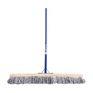 Abrillantador con mango metalico de lana con una base de madera de 80 cm y un tubo metálico recto color azul de 1,40 m. - PRODELSOL