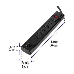 Regleta lineal plástica con 6 tomas aterrizadas y cable de conexión de 50 cm. - VOLTECK