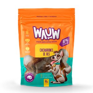 Snack para perro a base de fibra en forma de CHICHARRON de RES; 80 gr - WAUW