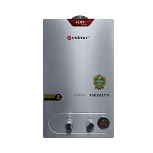 Calefón a gas de 20 lts de capacidad, con potencia de calentamiento de 20 kw plateado. - RADIANCE