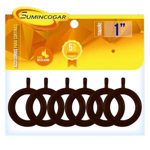 Argolla plástica café de 1 plg para sujeción de tejido cortina tradicional, 6U. - SUMINCOGAR