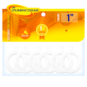 Argolla plástica blanca de 1 plg para sujeción de tejido cortina tradicional, 6U. - SUMINCOGAR