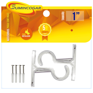 Soporte de pared para tubo de cortina de 1 plg. Color Cromo. Pack x 2 - SUMINCOGAR