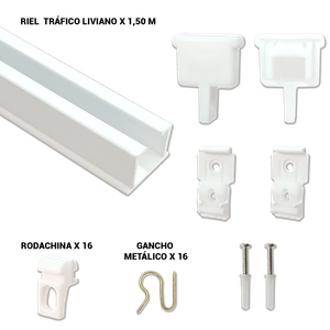 Set cortinero tipo riel blanca de 1,50 m. Incluye todo para instalación fácil y rápida de cortinas tradicionales. - SUMINCOGAR