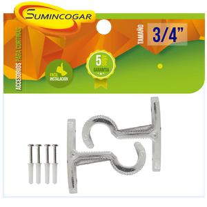 Soporte de pared para tubo de cortina de 3/4 plg. Color Cromo. Pack x 2 - SUMINCOGAR