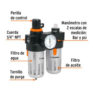 Filtro y regulador de aire con módulo de lubricación - TRUPER