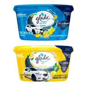 Ambiental automotriz en gel de 70 gr, disponible varios aromas, ideal para espacios pequeños. Pack x 2 - GLADE