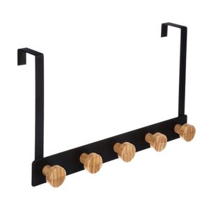 Colgador de puerta negro metálico de 8,5 x 18,5 x 33,5 cm de diseño moderno con 5 asas de madera. - ORGILL