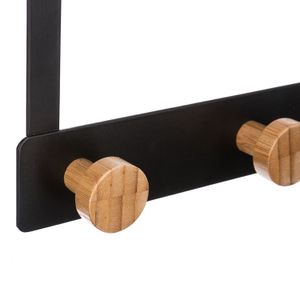 Colgador de puerta negro metálico de 8,5 x 18,5 x 33,5 cm de diseño moderno con 5 asas de madera. - ORGILL