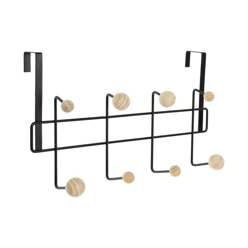 Colgador-de-puerta-negro-metalico-de-14-x-21-x-375-cm-de-diseño-moderno-con-8-asas-de-madera.