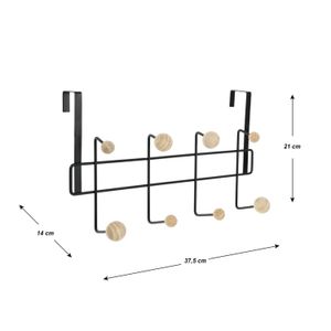 Colgador de puerta negro metálico de 14 x 21 x 37,5 cm de diseño moderno con 8 asas de madera. - ORGILL