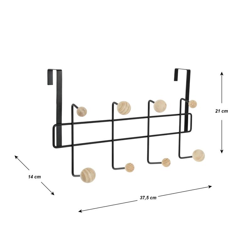 Colgador-de-puerta-negro-metalico-de-14-x-21-x-375-cm-de-diseño-moderno-con-8-asas-de-madera.
