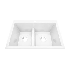 Fregadero de 84x56 cm , Elaborado en mármol sintético, doble bowl, de subreponer o submontar (debajo del mesón). - FIRPLAK