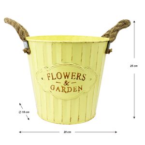 Maceta redonda decorativa galvanizada de 18 cm de diámetro con jaladeras de yute. - ORGILL