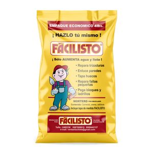 Mortero multiusos 4 lbs. Mezcla moldeable y libre de salitre. Evita el hongo y la humedad. Tiene un fraguado rápido - FACILISTO