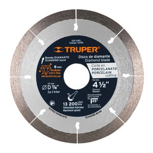 Disco de diamante de 4-1/2" x 1.3 mm corte de porcelanato - TRUPER