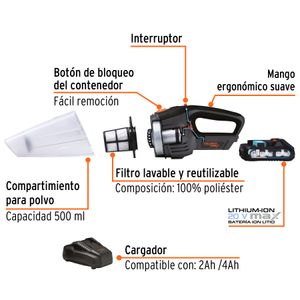 Aspiradora inalámbrica, 20V - TRUPER