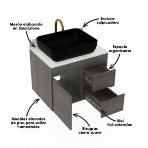 Mueble de Baño con Mesón quarztone Tiziano 63X48 cm + salpicadero - FIRPLAK