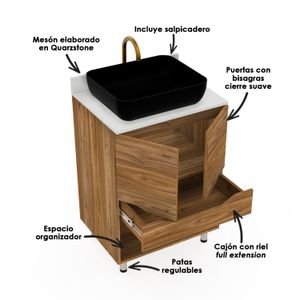 Mueble de Baño con Mesón quarztone Valdez 63X48 cm al piso + salpicadero - FIRPLAK