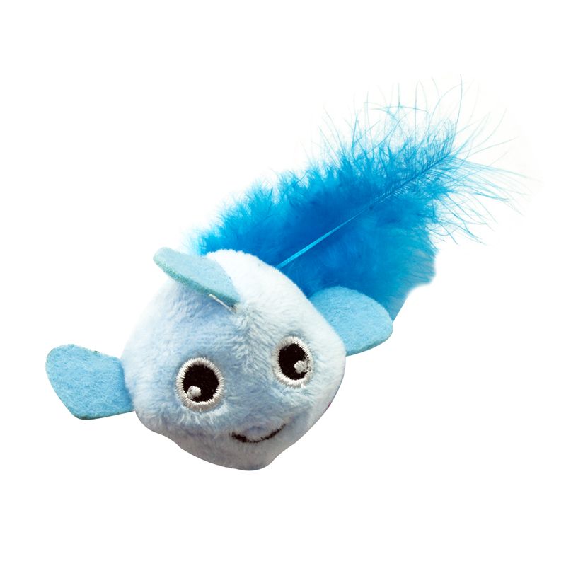 Juguete-para-gato-en-forma-de-pez-dorado-con-pluma-color-azul-de-9-cm.