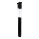 Lampara-solar-con-luz-LED-dentro-de-una-carcasa-transparente-acanalada-con-un-cuerpo-negro.