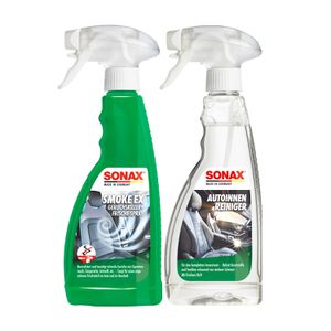 Kit de cuidado interior para auto exterminador de olores con aroma FRESCO; 500 ml + limpia tapices; 500 ml. - SONAX