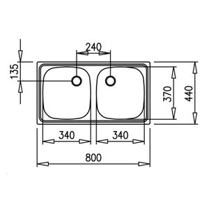 Fregadero empotrable E/800.440 2C de acero inoxidable con dos cubetas de 440 x 800 mm. - TEKA