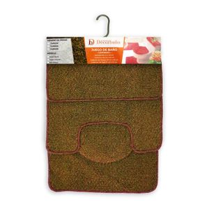 Juego de alfombras de baño cafe de 4 piezas con diseño de tejido tipo relieve. - DECORBAÑO