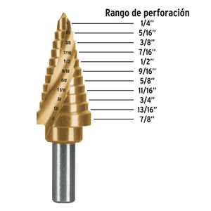Broca escalonada titanio 11 escalones 1/4" a 7/8" - TRUPER