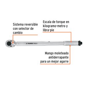 Torquímetro de trueno de dos lecturas, con cuadro de 1/2 pulgada. - TRUPER