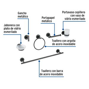 Juego de accesorios de baño de 6 piezas de acabado negroTubig. - FOSET