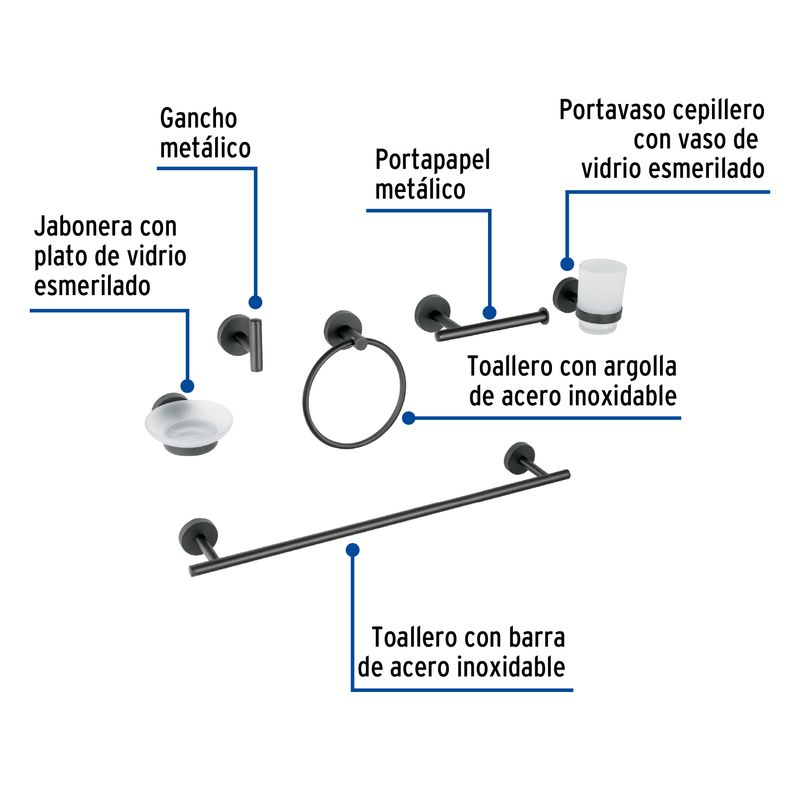 Juego-de-accesorios-de-baño-de-6-piezas-de-acabado-negroTubig.