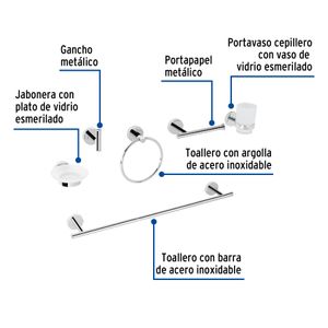 Juego de accesorios de baño de 6 piezas de acabado cromo Tubig. - FOSET