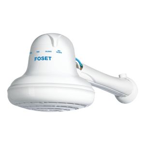 Ducha eléctrica de 4 temperaturas de 5400W blanca, de 16.5cm de diámetro con cuerpo de PVC. - FOSET
