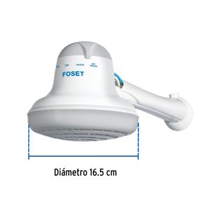 Ducha eléctrica de 4 temperaturas de 5400W gris, de 16.5cm de diámetro con cuerpo de PVC. - FOSET
