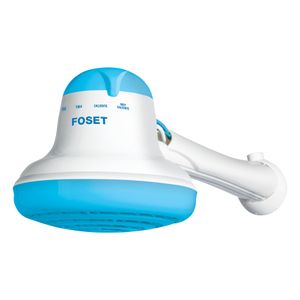 Ducha eléctrica de 4 temperaturas de 5400W azul, de 16.5cm de diámetro con cuerpo de PVC. - FOSET