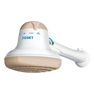 Ducha eléctrica de 4 temperaturas de 5400W beige, de 16.5cm de diámetro con cuerpo de PVC. - FOSET