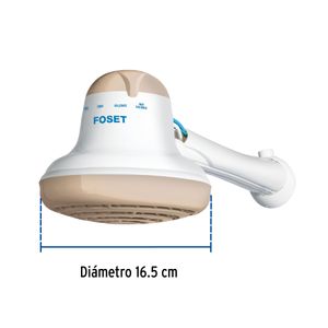 Ducha eléctrica de 4 temperaturas de 5400W beige, de 16.5cm de diámetro con cuerpo de PVC. - FOSET
